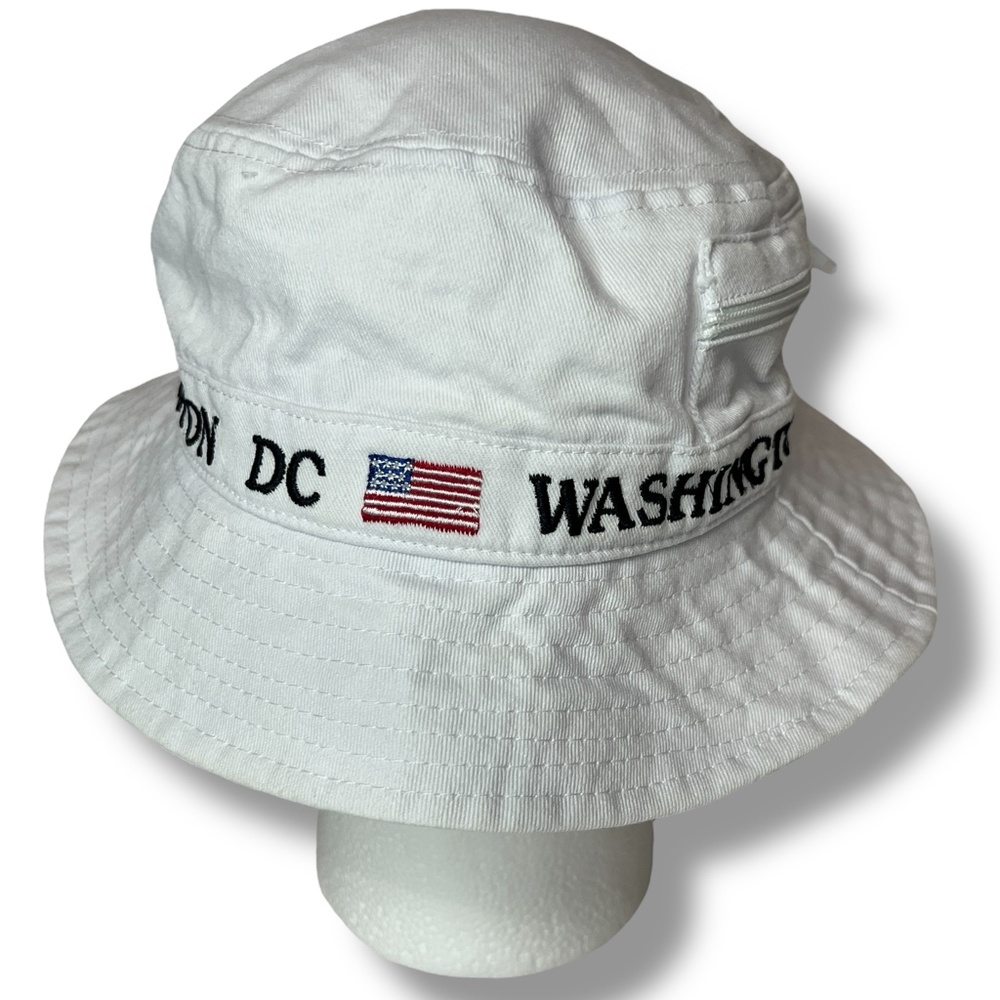 USA Washington D.C. White Floppy Bucket Hat with Pocket 100%‎ Cotton - Picture 2 of 8